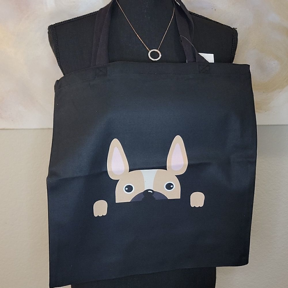 Black Canvas Puppy Dog Tote Bag - Picture 5 of 9